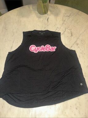 CycleBar Barbie font Women's Black Muscle Tank with Pink Logo size medium